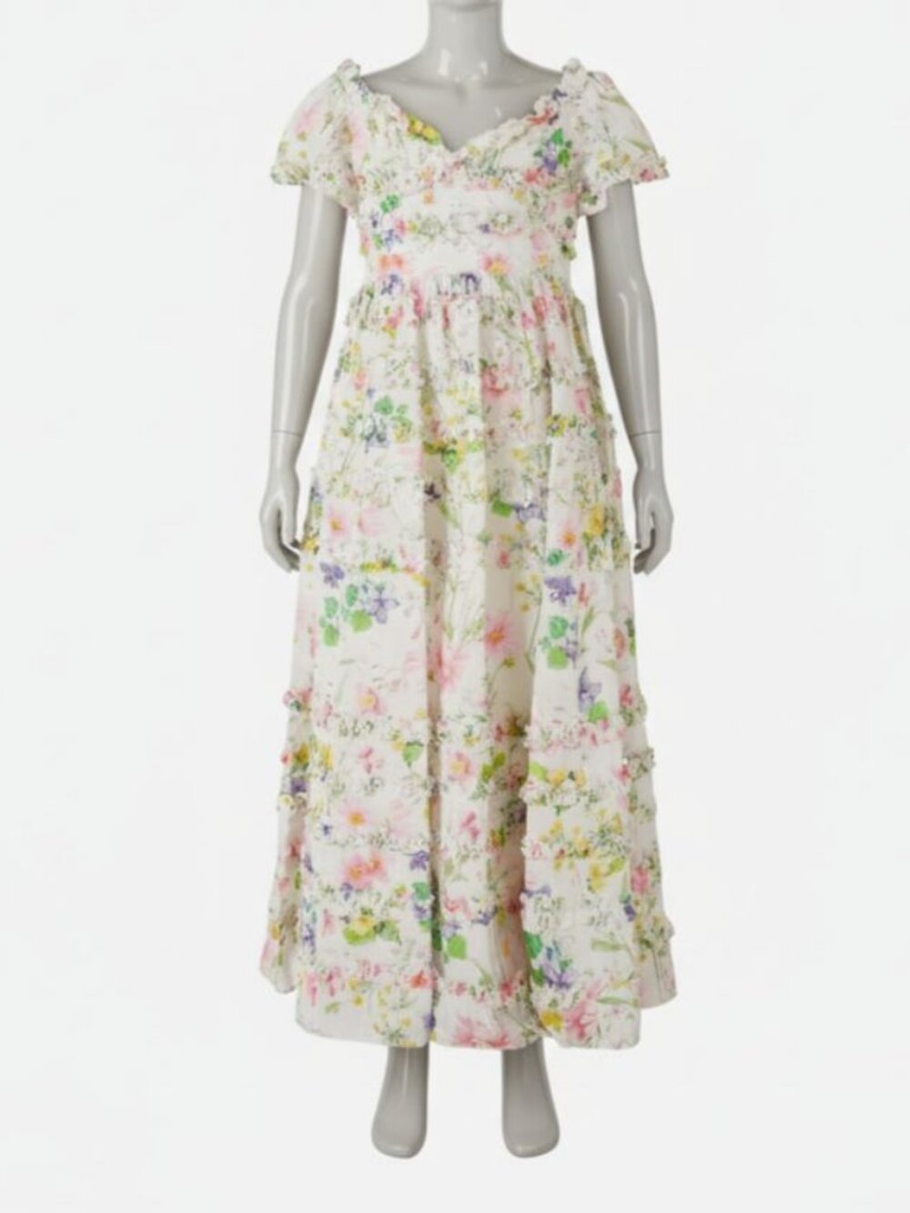 Mac Duggal Kids Girl's White Floral Ruffled Maxi Dress Size 12